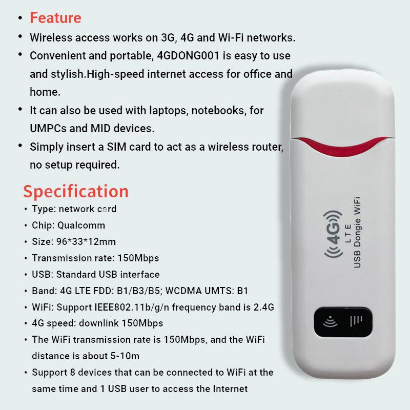 4G LTE Wireless USB Modem Hotspot | Unlocked Wifi Router, Mobile Broadband