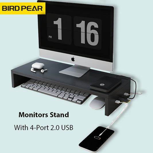 BP BIRD PEAR Monitor Stand Riser with USB Hub - Ergonomic Desk Organizer