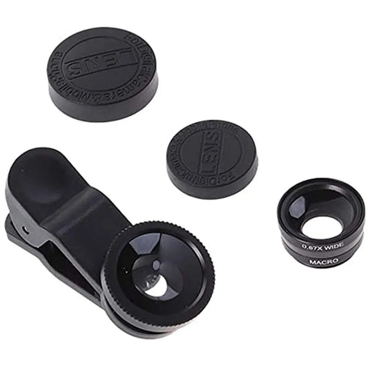 Portable 3 In 1 Clip-On Lens, Smartphone, Tablet | Wide Angle, Macro, Fisheye