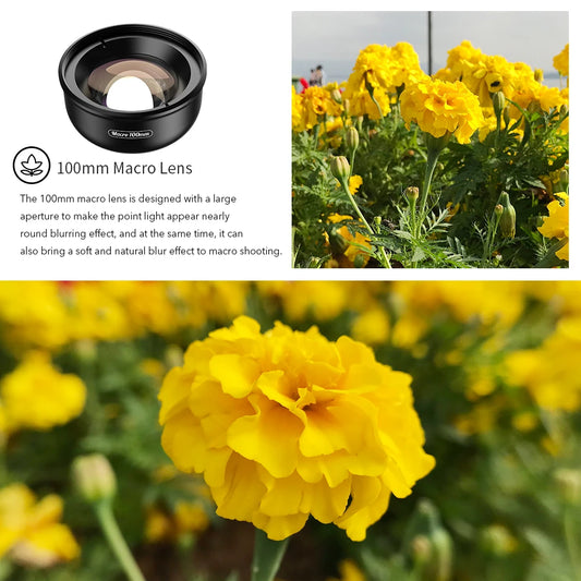 APEXEL New Upgrated 4k HD 100mm macro lens With CPL filter Universal Clamp Micro Lenses for iPhone Samsung and all smartphones