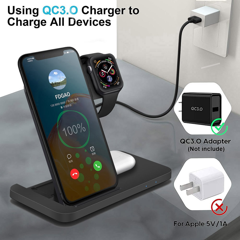 3 in 1 Wireless Charger Dock Station | Charging Deck iPhone, Apple Watch, AirPods
