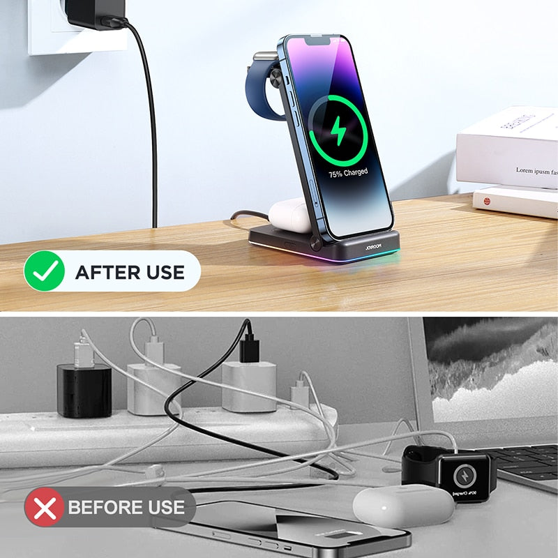 3-in-1 Foldable Wireless Charging Station | 15W Fast Charging