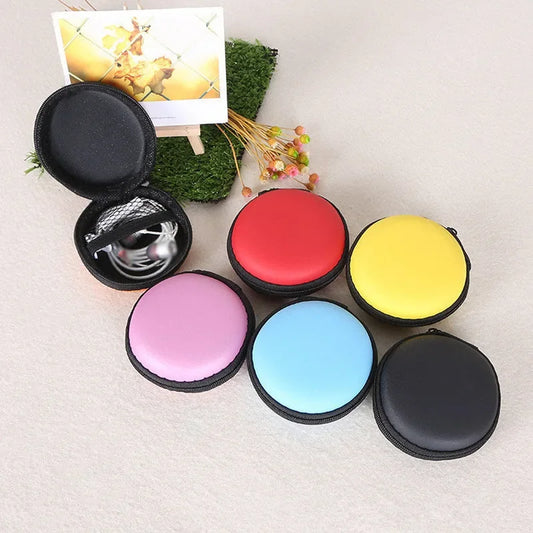 Women Earphone Storage Box Round Candy Colour Women Men Mini Coin Earphone Line Cable Charger Holder Case Storage Container