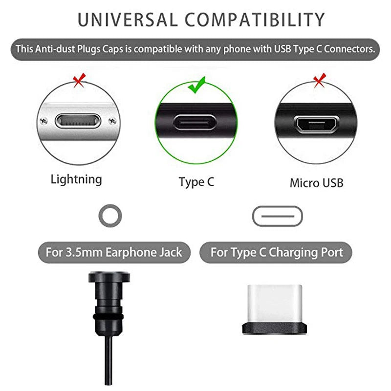 Type-C Charging Port Anti Dust Plug Earphone Charging Port Protector Cap Cover For iPhone Samsung Huawei Redmi Phone Accessories