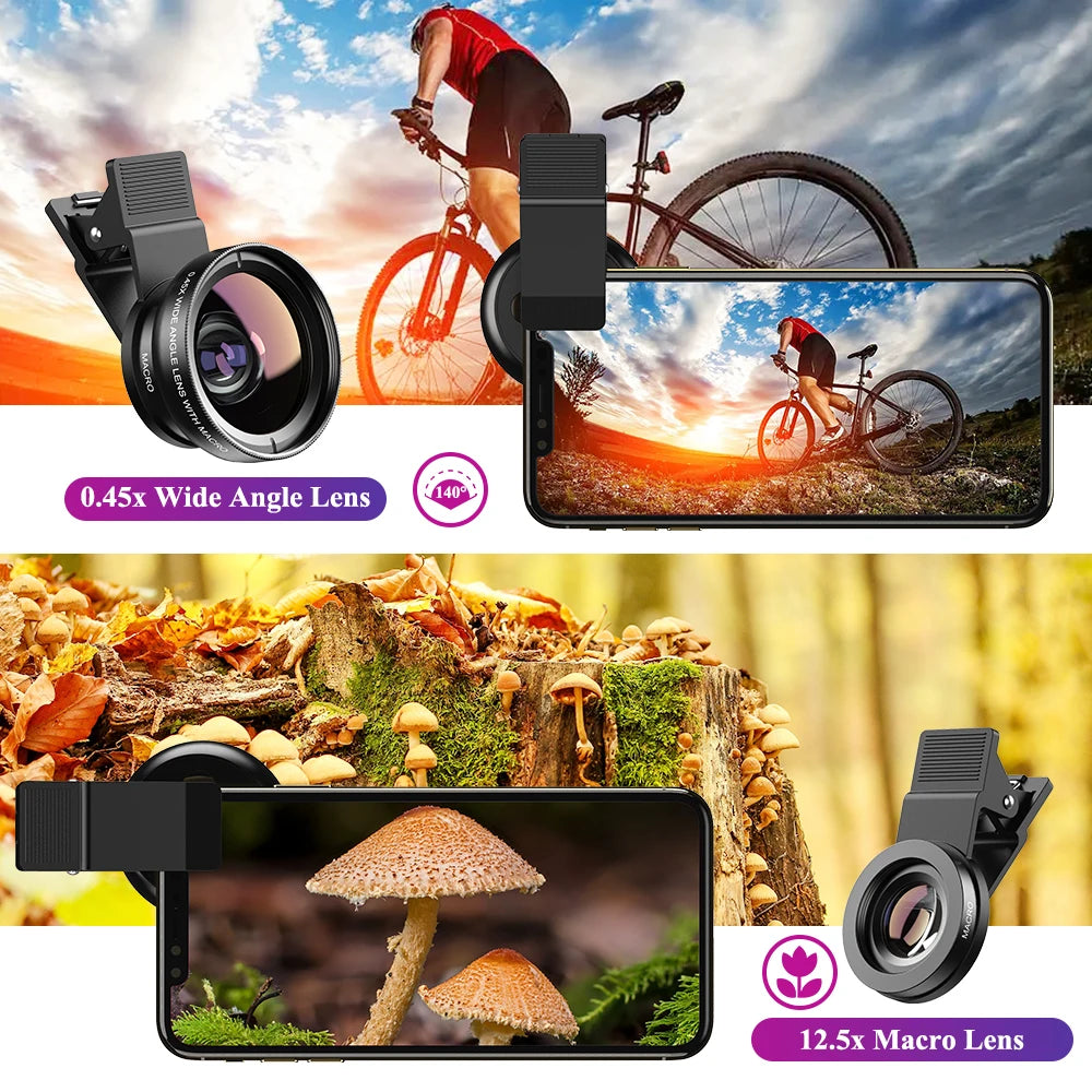 APEXEL Phone Lens kit 0.45x Super Wide Angle & 12.5x Macro Micro Lens HD Camera Lentes for iPhone 6S 7 Xiaomi more cellphones