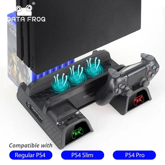 DATA FROG Vertical Cooling Fan Stand | PS4 Slim/Pro, Dual Controller, Charger Station