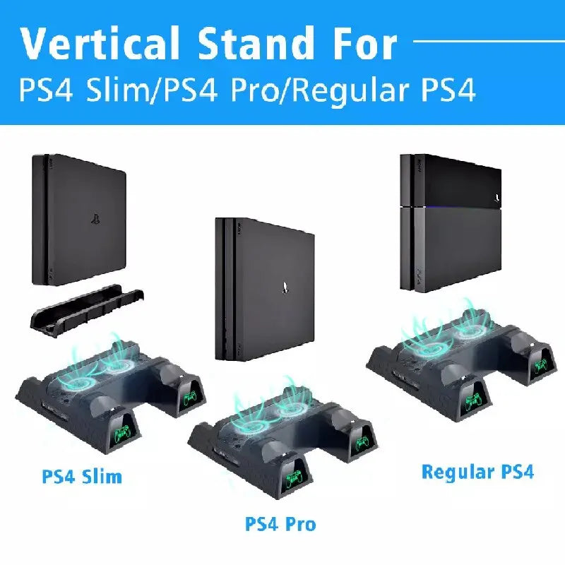DATA FROG Vertical Cooling Fan Stand | PS4 Slim/Pro, Dual Controller, Charger Station