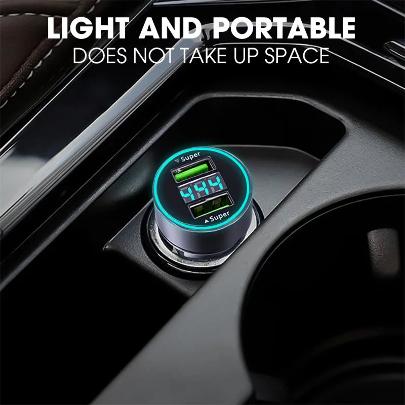 240W Car Charger with Digital Display | Dual-ports, Fast USB Charging, PD Protocol