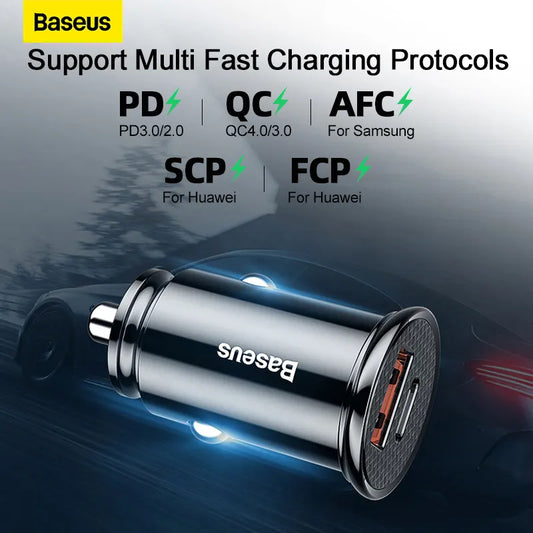 Baseus 30W Car Charger | Quick Charge, fast charging USB-A and Type-C