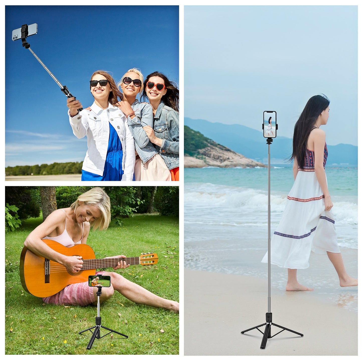 Bluetooth Selfie Stick with Light & Tripod | Broadcast Stand, Foldable