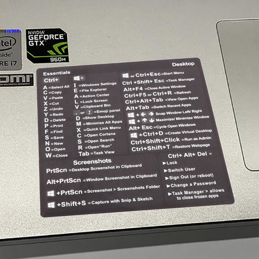 Reference Keyboard & Shortcut Sticker, Adhesive | Windows PC, Laptop, Desktop
