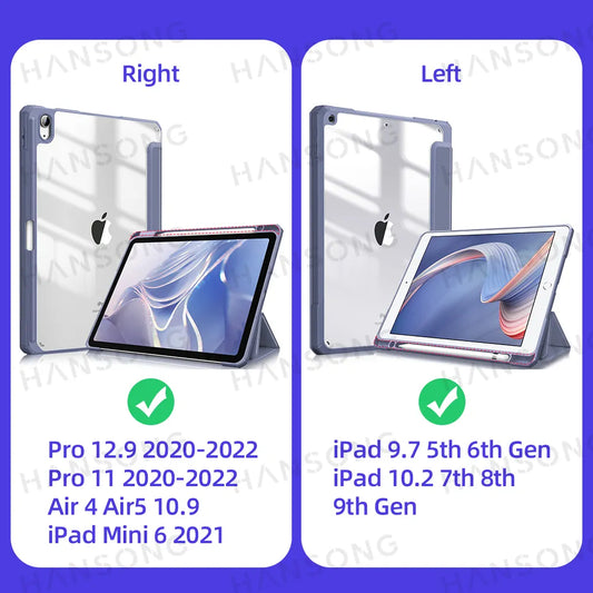 For iPad case 2021 Mini 6 Pro 11 9th Generation Case 10.2 2018 9.7 5th 6th Air 4 5 10.9 10th PU Silicon Transparent Cover Funda