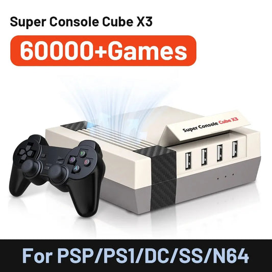 KINHANK Super Console Cube X3 Retro Game Console 60000 Classic Game Box with 60 Emulators for PSP/PS1/DC/MAME/SS 4K HD Output