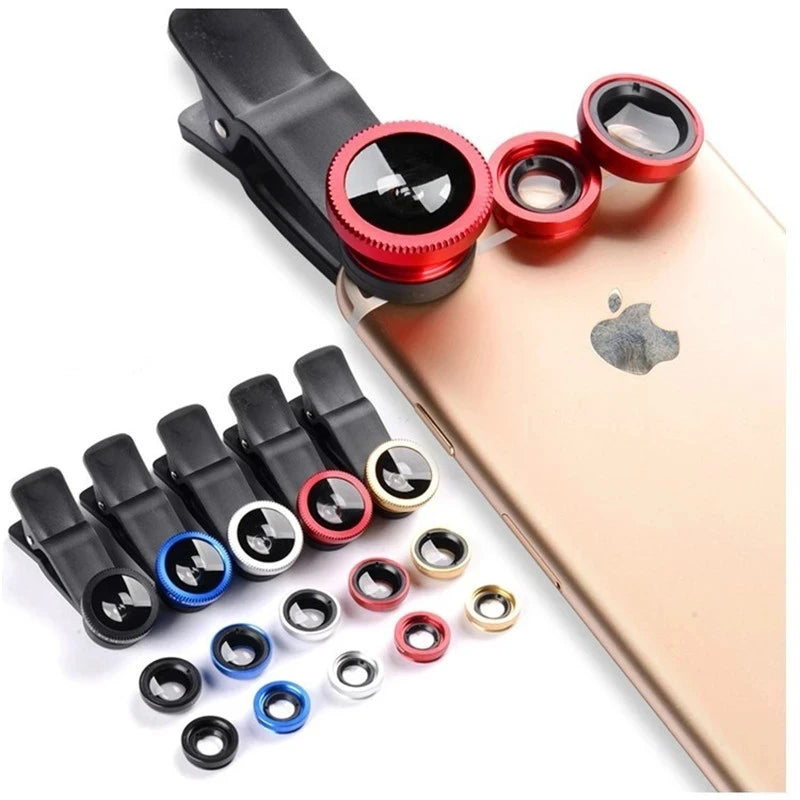 Portable 3 In 1 Clip-On Lens, Wide Angle, Macro, Fisheye | Smartphone and Tablet