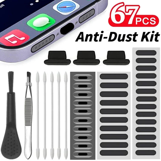 Universal Dust Plug Mobile Phone Speaker Anti Dust Mesh Sticker for iPhone Samsung Mi Charge Port Protector Cleaning Brush Set