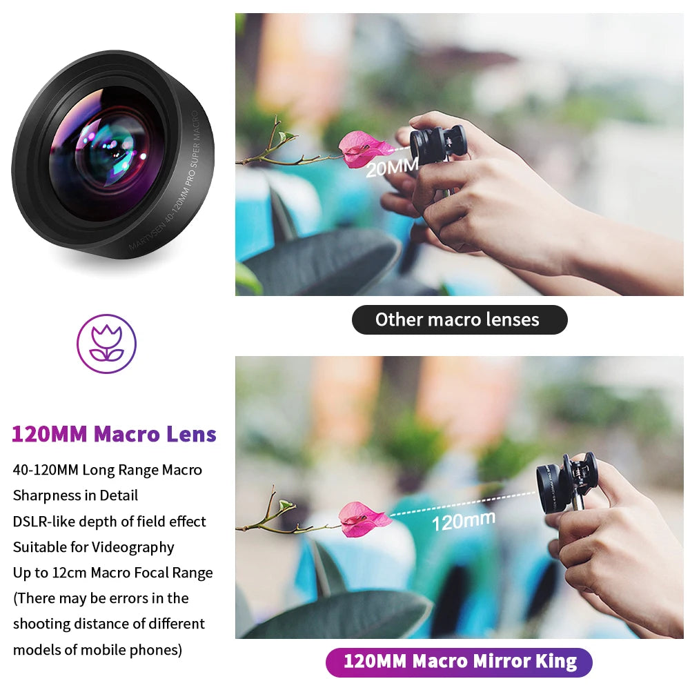 MARTVSEN 120MM Macro Lens, Professional 5K HD 10x Super Macro Universal Clip Camera Photo Lens for iPhone Samsung Andriod