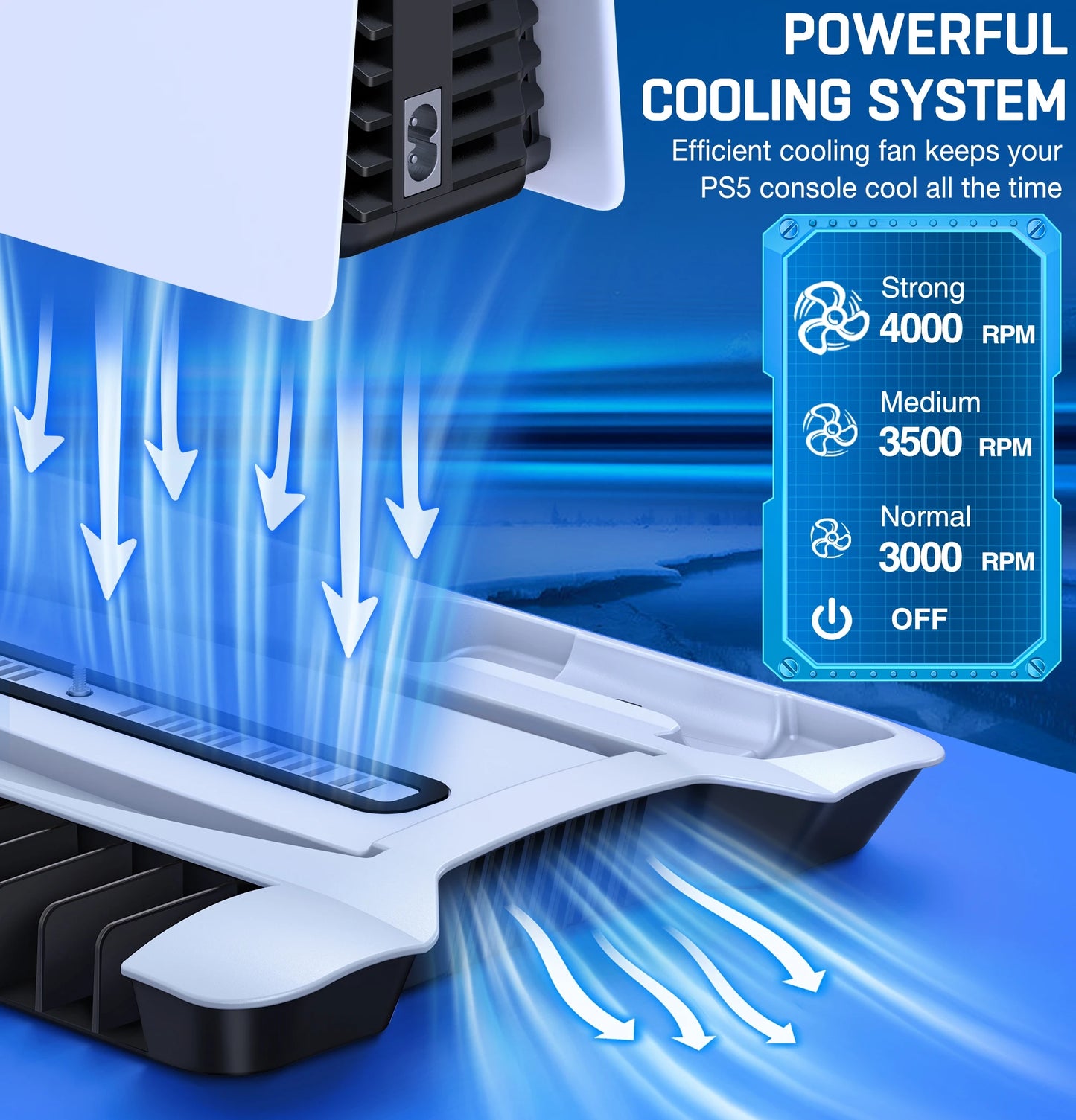 Beboncool Charging Dock and Cooling station for PS5 | 2 Controller Dock, Game Storage