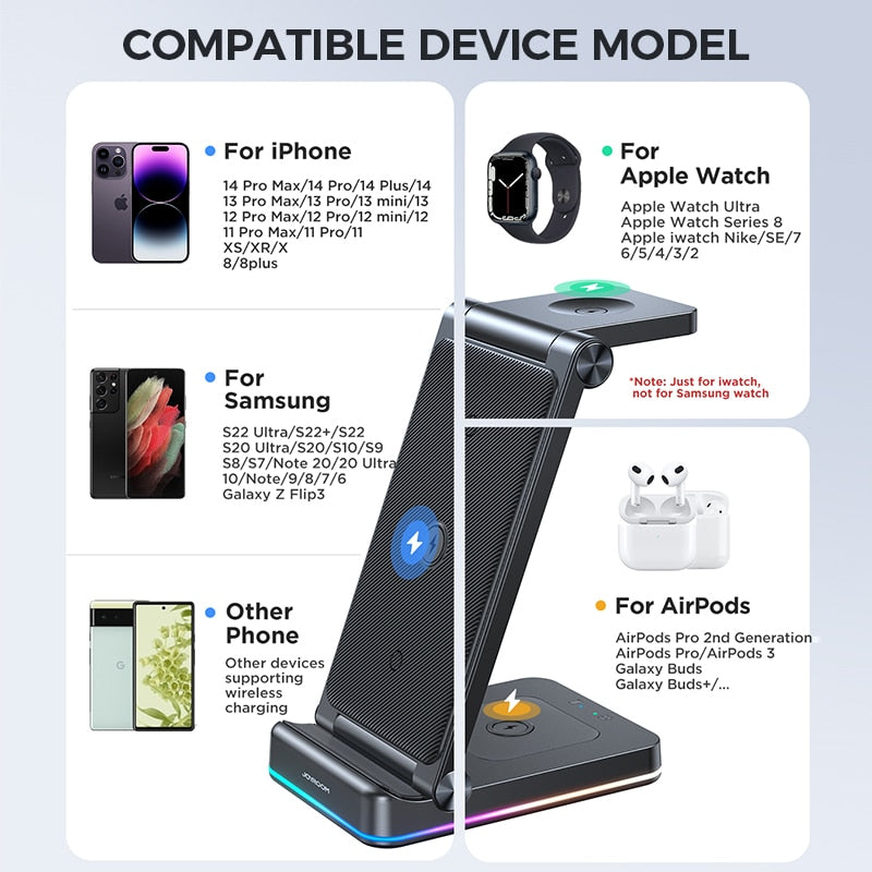 3-in-1 Foldable Wireless Charging Station | 15W Fast Charging