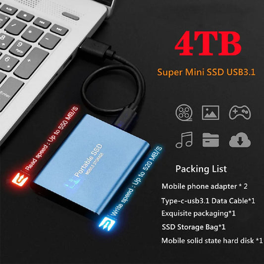 External Hard Drive 2TB Portable SSD 1TB USB 3.1/Type-C Solid State Drive High-Speed Hard Disk Storage for Laptops/Desktop/Mac