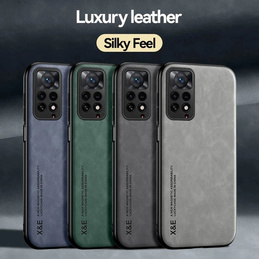 Luxury Leather Magnetic Case For Xiaomi Redmi Note 11 10 9 11E Pro 11S 10S 12 12X 10C POCO X3 NFC Pro F3 Covers With Metal Plate