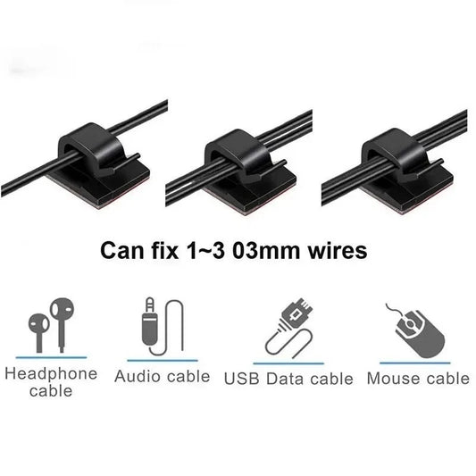 Cable Organizer Clips for USB Cables | Mounted Wire Holder, Self-adhesive Wire Clip
