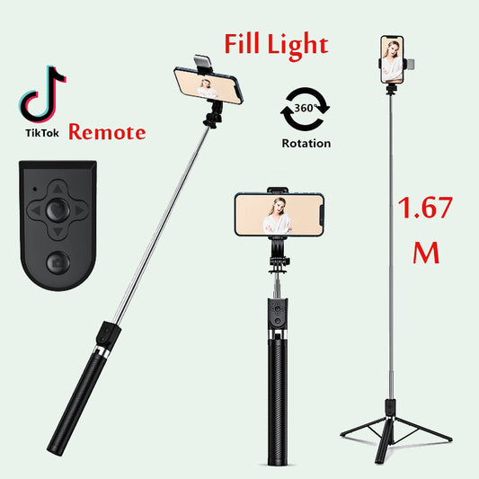 Bluetooth Selfie Stick with Light & Tripod | Broadcast Stand, Foldable