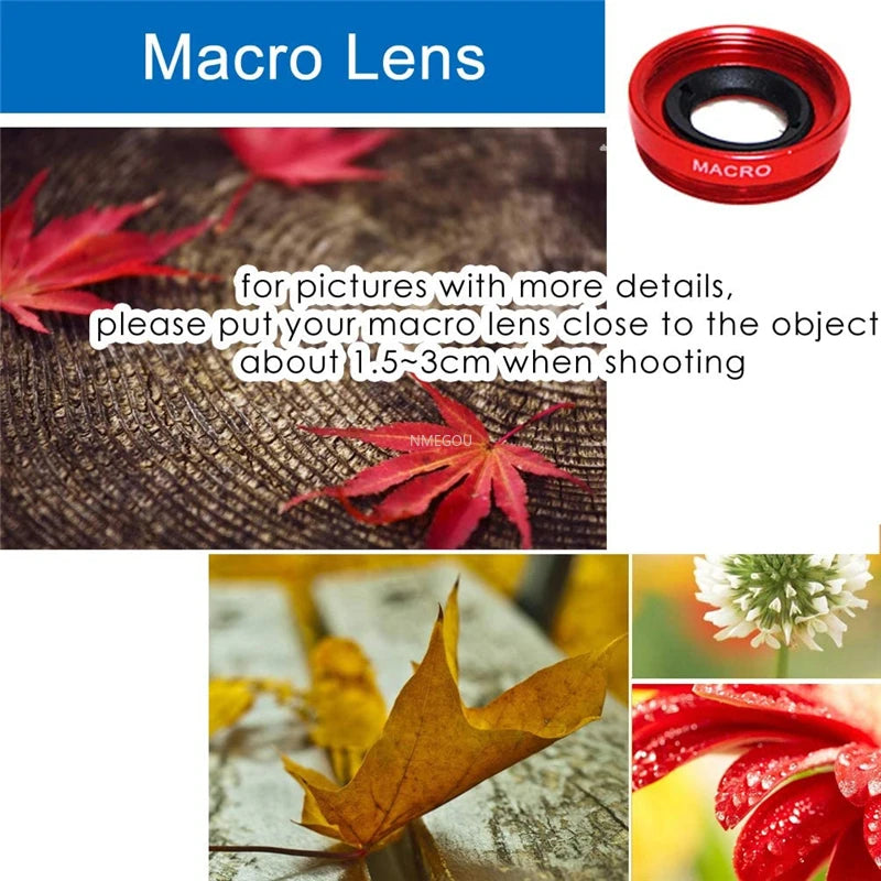 Portable 3 In 1 Clip-On Lens, Smartphone, Tablet | Wide Angle, Macro, Fisheye