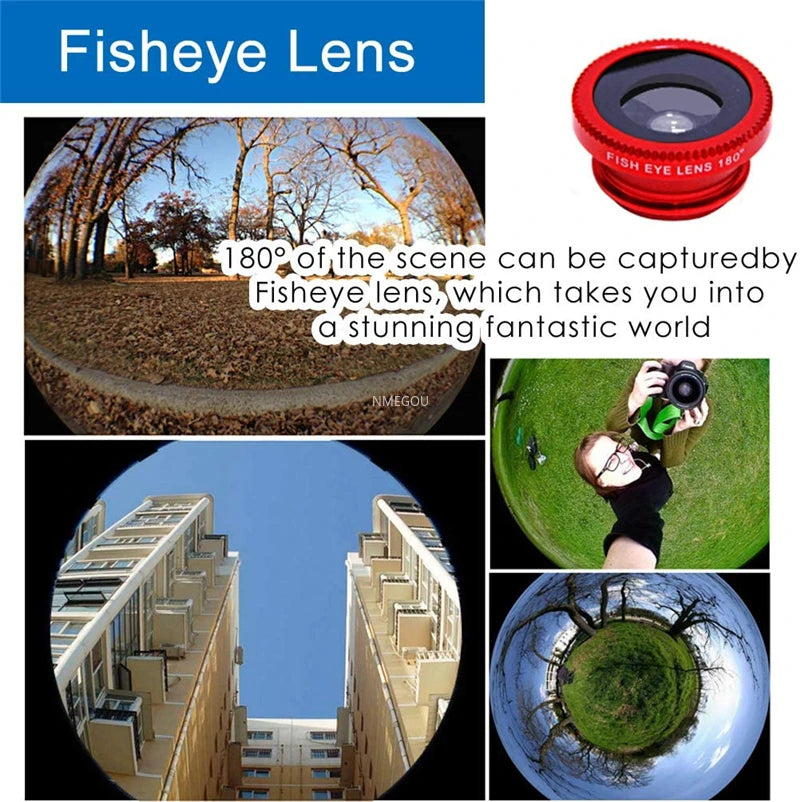 Portable 3 In 1 Clip-On Lens, Smartphone, Tablet | Wide Angle, Macro, Fisheye