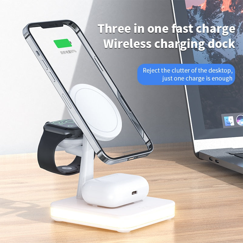 3 in 1 Wireless Magnetic Charger Stand Dock | Fast, Safe, Convenient