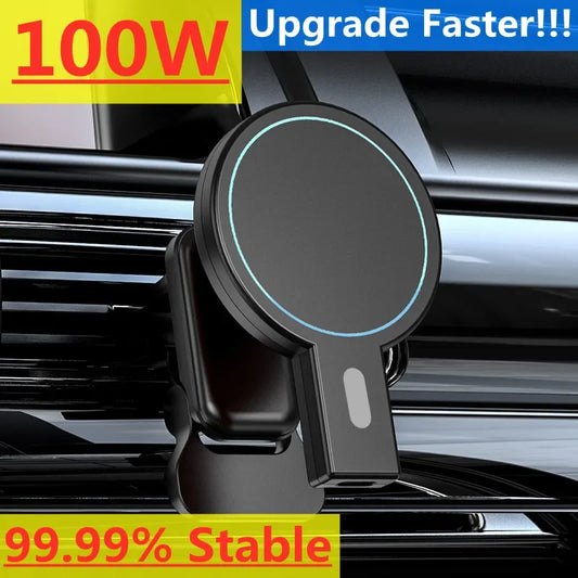 Wireless Chargers 100W Magnetic Car Phone Holder Car Air Vent Stand Phone Holder Fast Charging Station For iPhone15 14 13 12 11