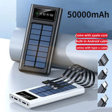 Solar Power Bank Built Cables 50,000 mAh | External Solar Charger, 2 USB Ports