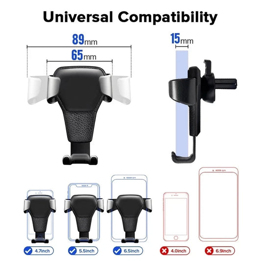 Universal Gravity Car Phone Holder | Auto, Air Vent Clip, Mount Mobile Phone Holder