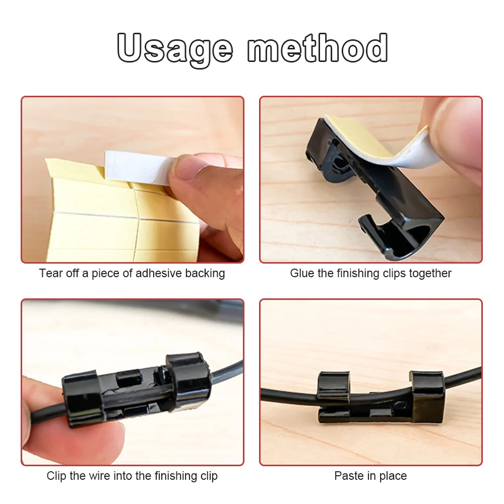 Cable Clips Organizer, Self-Adhesive | Cord Management, Easy Organization, Strong Hold