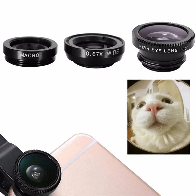 Portable 3 In 1 Clip-On Lens, Wide Angle, Macro, Fisheye | Smartphone and Tablet