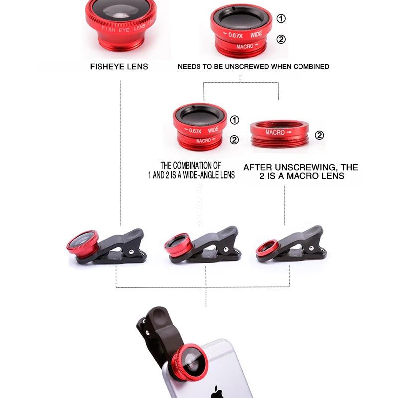 3 in 1 Lens Kit, Smartphone and Tablet Camera Lens | Wide Angle, Macro, Fisheye