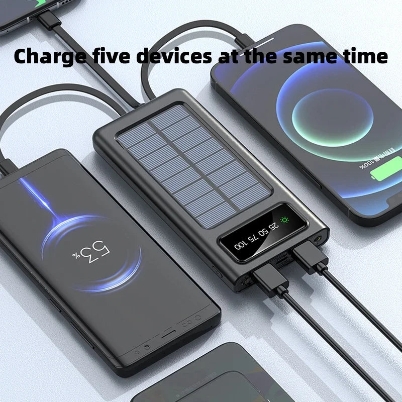 Solar Power Bank Built Cables 50,000 mAh | External Solar Charger, 2 USB Ports