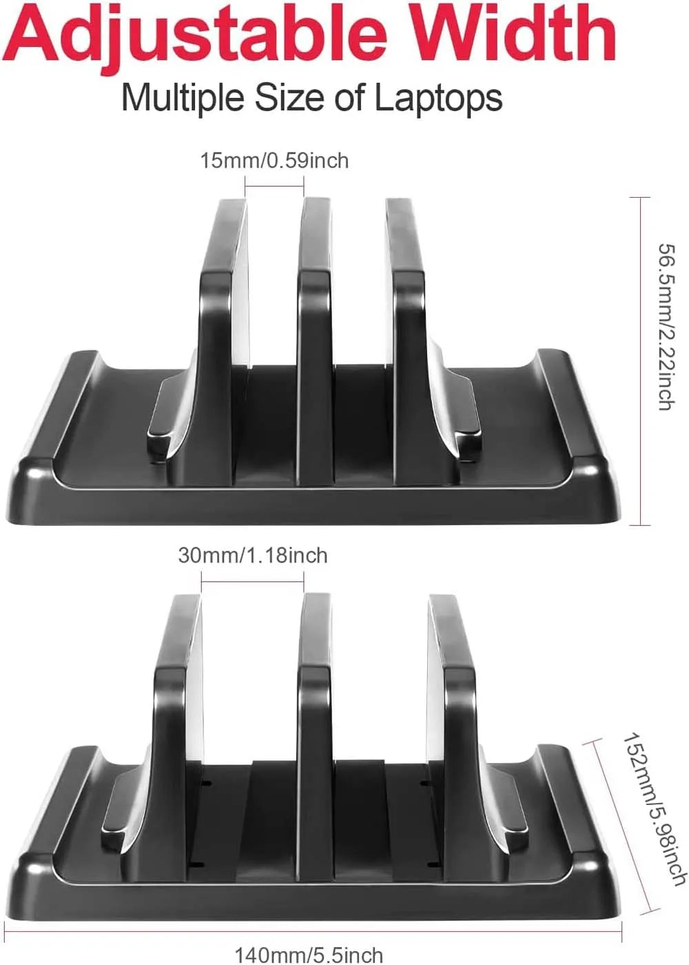 Dual-Slot Adjustable Vertical Laptop Stand ABS Plastic 4in1 Design Space-Saving for MacBook Chromebook Surface HP Dell Book iPad