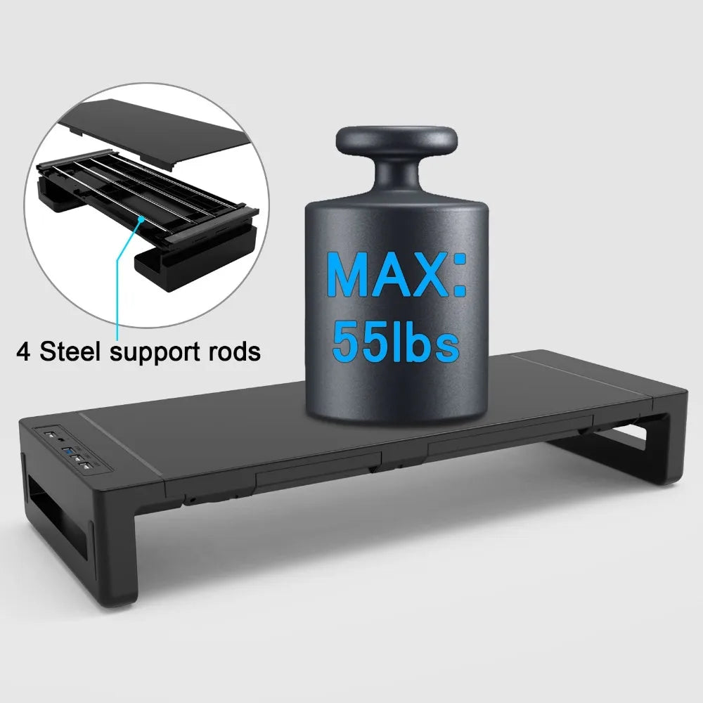 Multi-Function RGB Computer Monitor Stands Foldable with USB3.0 Port Keyboard Mouse Storage Shelf and Drawer Monitor Holder