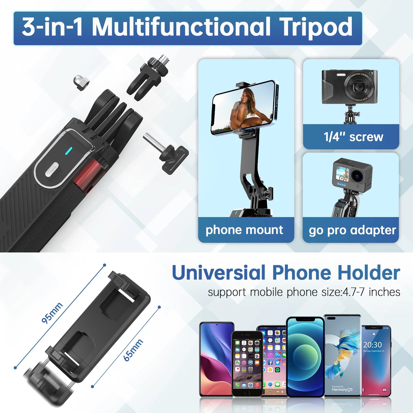 Ulanzi MA09 1.8m Selfie Stick Tripod for iPhone 11 12 13 14 15 Pro Max Phone with Remote Control with Panoramic Ball head Holder