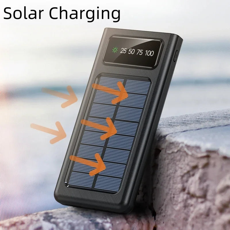 Solar Power Bank Built Cables 50,000 mAh | External Solar Charger, 2 USB Ports