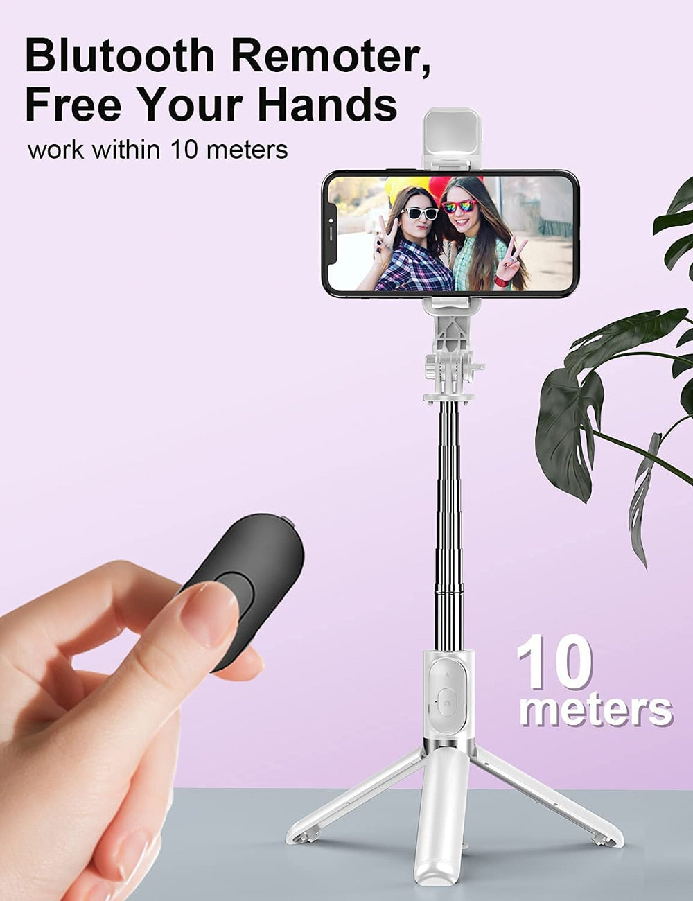 Bluetooth Selfie Stick Tripod with Light & Remote | Foldable, Compact