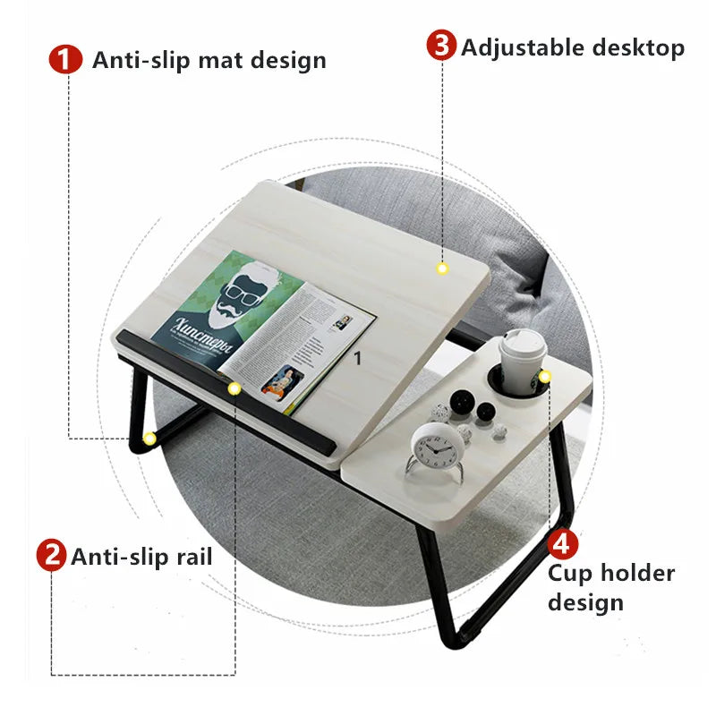 Folding Laptop Desk for Bed Portable Computer Tray for Sofa Table for Writing 4 Angles Adjustable Laptop Table with Cup Holder