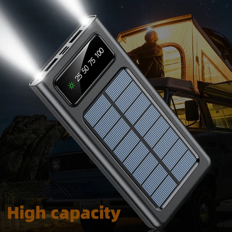 Solar Power Bank Built Cables 50,000 mAh | External Solar Charger, 2 USB Ports