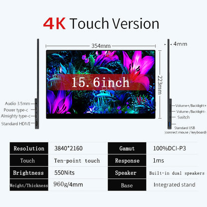 Touch Screen Portable Monitor, 15.6*13 Inch 4K OLED | Compatible External monitor