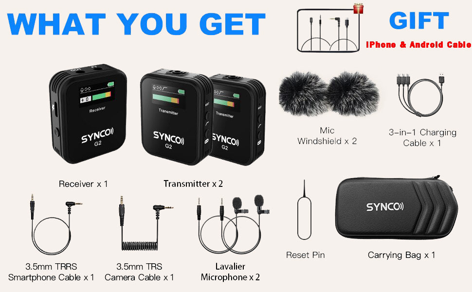 Lavalier Microphone for Smartphone Camera | Vlogging Wireless, SYNCO