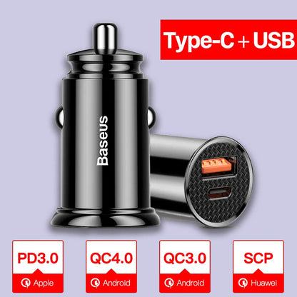 Baseus 30W Car Charger | Quick Charge, fast charging USB-A and Type-C